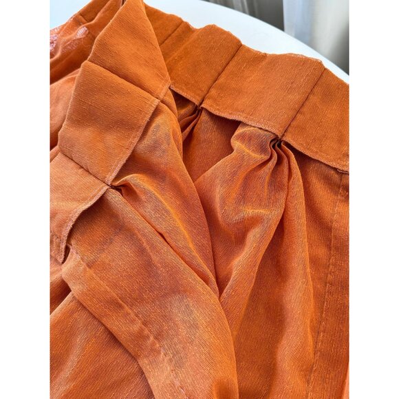 Vintage 70s curtain, orange sheer drapery, pleated - Picture 7 of 9